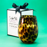 These fabulous Leopard print glass candle jars come gift boxed and bowed.  For the cooler months Vintage Leather and Sandalwood is a perfect fragrance.